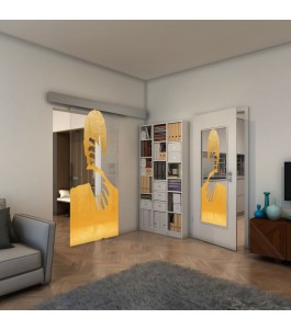 Glasschiebetür ECO-LINE - Fineprint Model 124 Gold auf Klarglas
