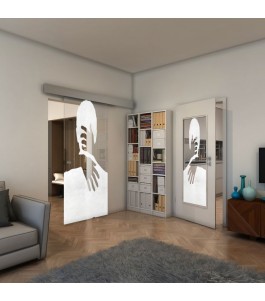 Glasschiebetür ECO-LINE - Fineprint Model 124 Weiss auf Klarglas