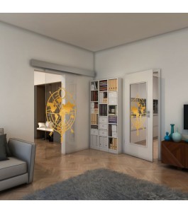 Glasschiebetür ECO-LINE - Fineprint Model 127 Gold auf Klarglas