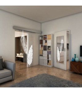 Glasschiebetür ECO-LINE - Fineprint Model 129 Weiss auf Klarglas
