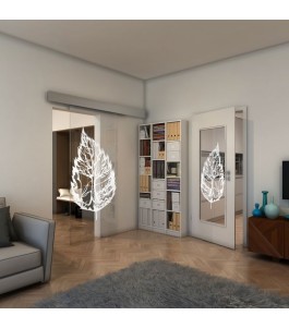 Glasschiebetür ECO-LINE - Fineprint Model 130 Weiss auf Klarglas