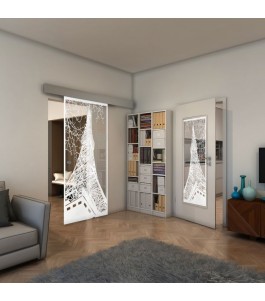 Glasschiebetür ECO-LINE - Fineprint Model 132 Weiss auf Klarglas
