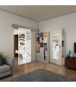 Glasschiebetür ECO-LINE - Fineprint Model 133 Weiss auf Klarglas