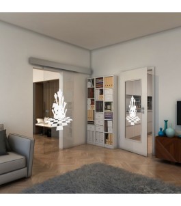 Glasschiebetür ECO-LINE - Fineprint Model 136 Weiss auf Klarglas