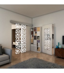 Glasschiebetür ECO-LINE - Fineprint Model 139 Weiss auf Klarglas