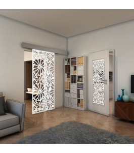 Glasschiebetür ECO-LINE - Fineprint Model 145 Weiss auf Klarglas