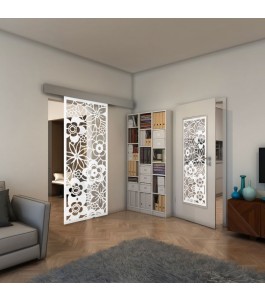 Glasschiebetür ECO-LINE - Fineprint Model 149 Weiss auf Klarglas