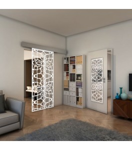 Glasschiebetür ECO-LINE - Fineprint Model 150 Weiss auf Klarglas