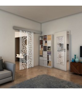 Glasschiebetür ECO-LINE - Fineprint Model 154 Weiss auf Klarglas