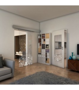 Glasschiebetür ECO-LINE - Fineprint Model 155 Weiss auf Klarglas