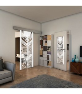 Glasschiebetür ECO-LINE - Fineprint Model 156 Weiss auf Klarglas