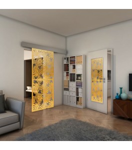 Glasschiebetür ECO-LINE - Fineprint Model 158 Gold auf Klarglas