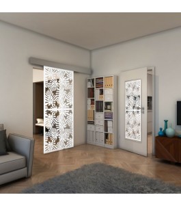 Glasschiebetür ECO-LINE - Fineprint Model 158 Weiss auf Klarglas