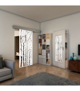 Glasschiebetür ECO-LINE - Fineprint Model 182 Weiss auf Klarglas