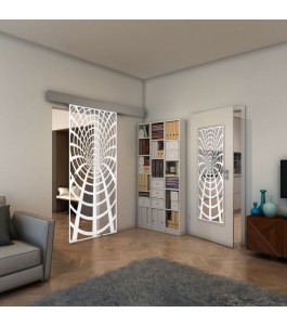 Glasschiebetür ECO-LINE - Fineprint Model 185 Weiss auf Klarglas