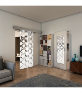 Glasschiebetür ECO-LINE - Fineprint Model 187 Weiss auf Klarglas