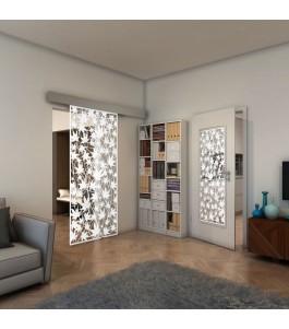 Glasschiebetür ECO-LINE - Fineprint Model 192 Weiss auf Klarglas