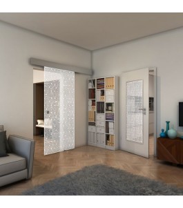 Glasschiebetür ECO-LINE - Fineprint Model 193 Weiss auf Klarglas