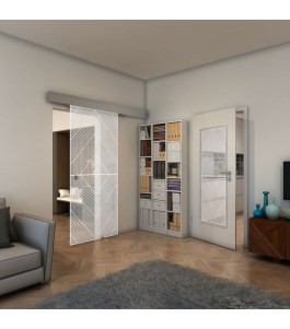 Glasschiebetür ECO-LINE - Fineprint Model 194 Weiss auf Klarglas