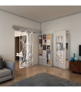 Glasschiebetür ECO-LINE - Fineprint Model 195 Weiss auf Klarglas