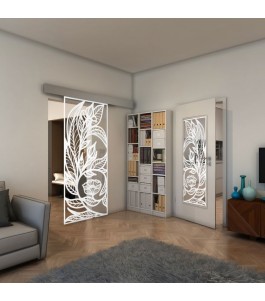Glasschiebetür ECO-LINE - Fineprint Model 196 Weiss auf Klarglas