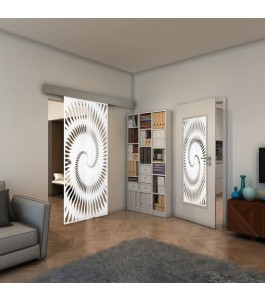 Glasschiebetür ECO-LINE - Fineprint Model 197 Weiss auf Klarglas