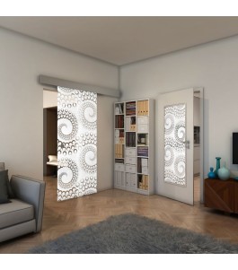 Glasschiebetür ECO-LINE - Fineprint Model 198 Weiss auf Klarglas