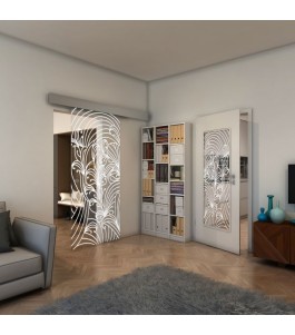Glasschiebetür ECO-LINE - Fineprint Model 200 Weiss auf Klarglas