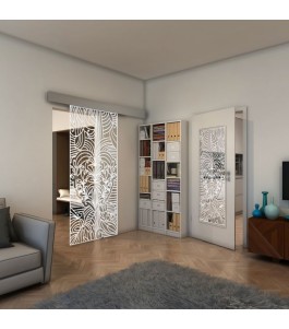 Glasschiebetür ECO-LINE - Fineprint Model 201 Weiss auf Klarglas