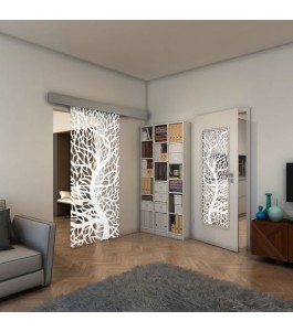Glasschiebetür ECO-LINE - Fineprint Model 202 Weiss auf Klarglas