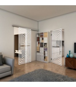 Pendeltür - Fineprint Model 014 Weiss auf Klarglas