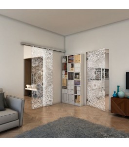 Pendeltür - Fineprint Model 030 Weiss auf Klarglas