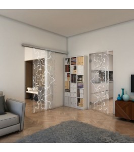 Pendeltür - Fineprint Model 049 Weiss auf Klarglas
