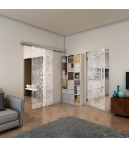 Pendeltür - Fineprint Model 055 Weiss auf Klarglas