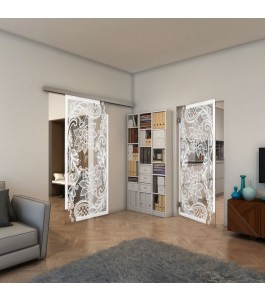 Pendeltür - Fineprint Model 108 Weiss auf Klarglas