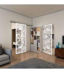 Pendeltür - Fineprint Model 165 Weiss auf Klarglas