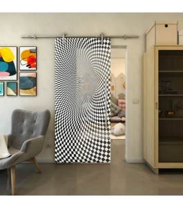 Glasschiebetür PIPE-LINE - Fineprint Model 075 Weiss auf Grauglas