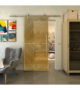 Glasschiebetür PIPE-LINE - Fineprint Model 194 Gold auf Grauglas