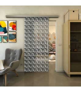Glasschiebetür SLIM-LINE - Fineprint Model 003 Weiss auf Grauglas