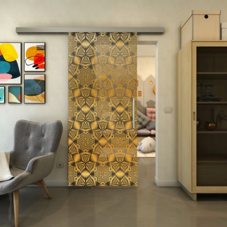 Glasschiebetür SLIM-LINE - Fineprint Model 005 Gold auf Grauglas