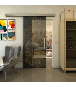 Glasschiebetür SLIM-LINE - Fineprint Model 013 Gold auf Grauglas