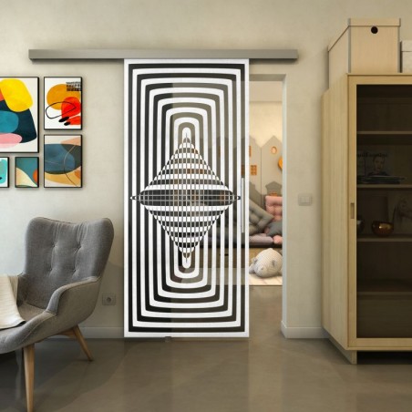 Glasschiebetür SLIM-LINE - Fineprint Model 014 Weiss auf Grauglas