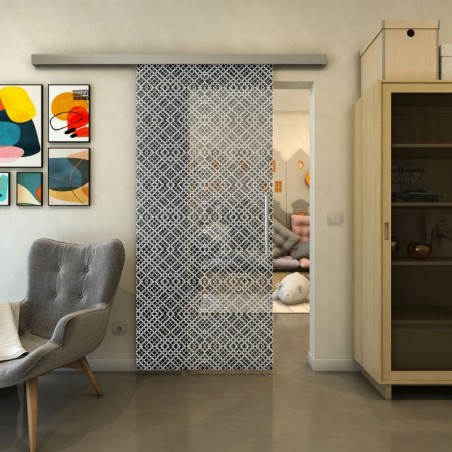 Glasschiebetür SLIM-LINE - Fineprint Model 018 Weiss auf Grauglas