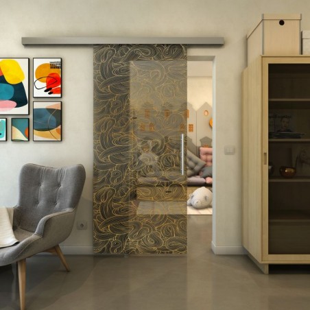 Glasschiebetür SLIM-LINE - Fineprint Model 021 Gold auf Grauglas