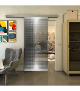 Glasschiebetür SLIM-LINE - Fineprint Model 024 Weiss auf Grauglas
