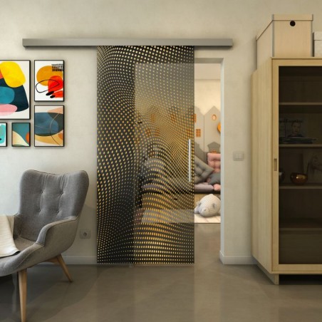 Glasschiebetür SLIM-LINE - Fineprint Model 027 Gold auf Grauglas