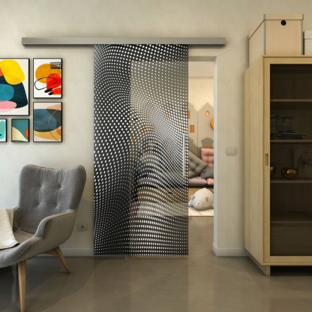 Glasschiebetür SLIM-LINE - Fineprint Model 027 Weiss auf Grauglas