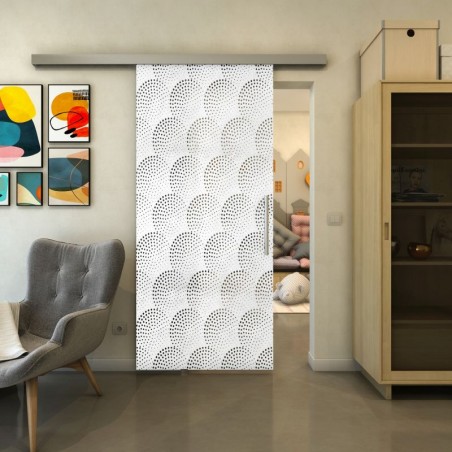 Glasschiebetür SLIM-LINE - Fineprint Model 029 Weiss auf Grauglas