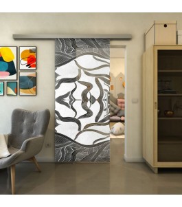 Glasschiebetür SLIM-LINE - Fineprint Model 031 Weiss auf Grauglas