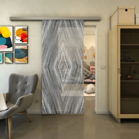 Glasschiebetür SLIM-LINE - Fineprint Model 034 Weiss auf Grauglas